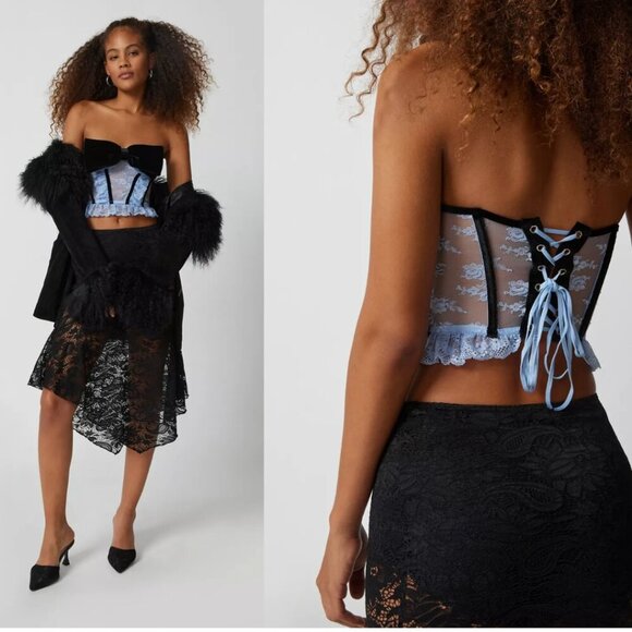 NEW UO Out From Under | Bow Down To Me Velvet and Lace Corset White/Black - Picture 8 of 9